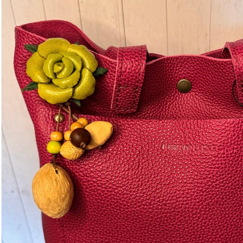 Summer Rose Lime Green Purse Charm Genuine Leather Lime Flower Bag Charm NEW!